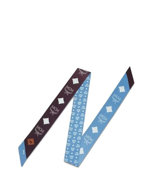 MCM Blue Reversible Monogram-Print Silk Scarf