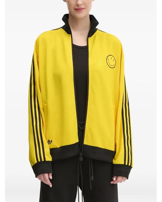 Adidas Yellow Smiley Three-Stripe Track Top