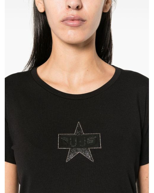 Liu Jo Black Crystal-embellished Logo-tape T-shirt