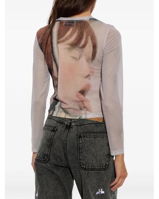 Carne Bollente Natural Graphic-Print Mesh Top