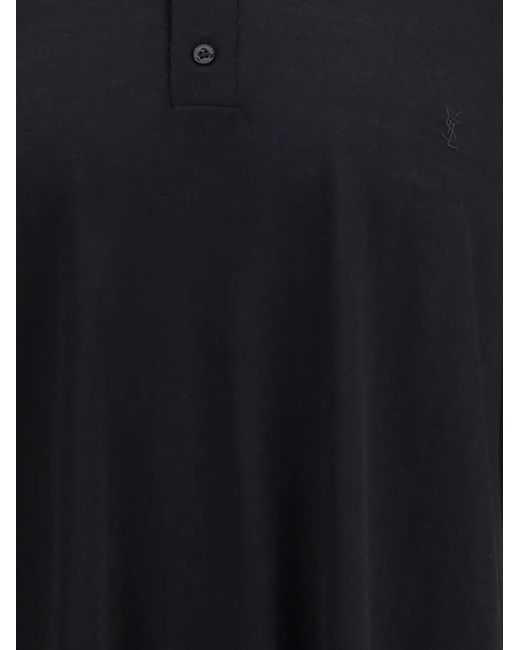 Saint Laurent Woll-Poloshirt Mit Gerippten Details in Black für Herren