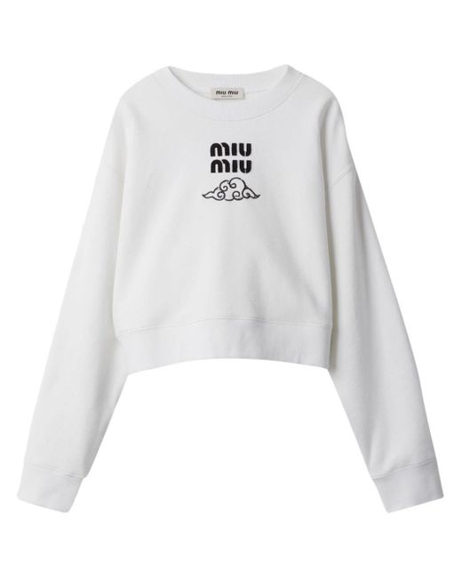 Miu Miu Sweater Met Geborduurd Logo in het White