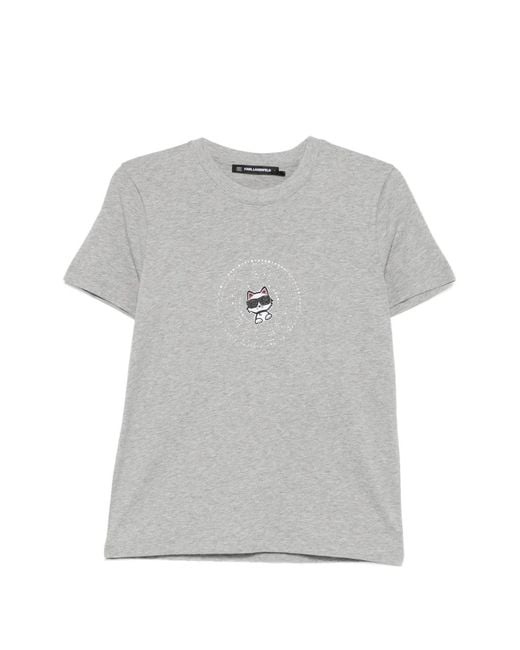 Karl Lagerfeld Gray Ikon Rhinestone-Embellished Cotton T-Shirt