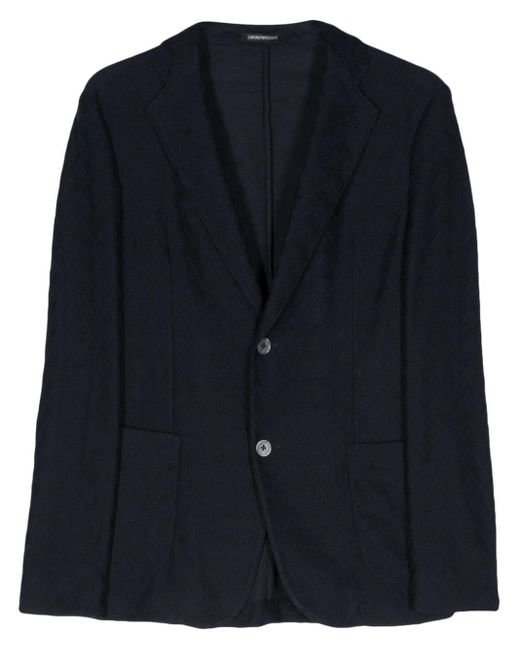 Emporio Armani Blue Single-breasted Chevron-knit Blazer for men