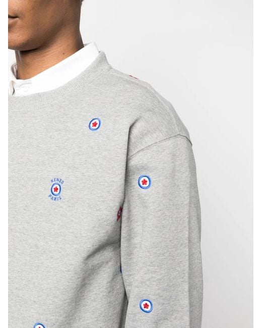 KENZO Gray Floral-Embroidered Cotton Sweatshirt for men