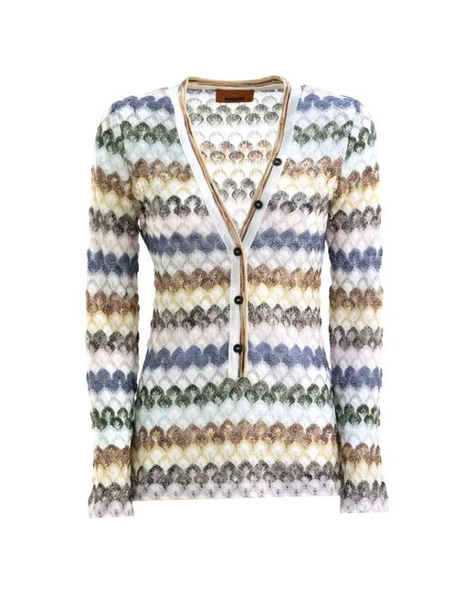Missoni White Zigzag-Knit V-Neck Sweater