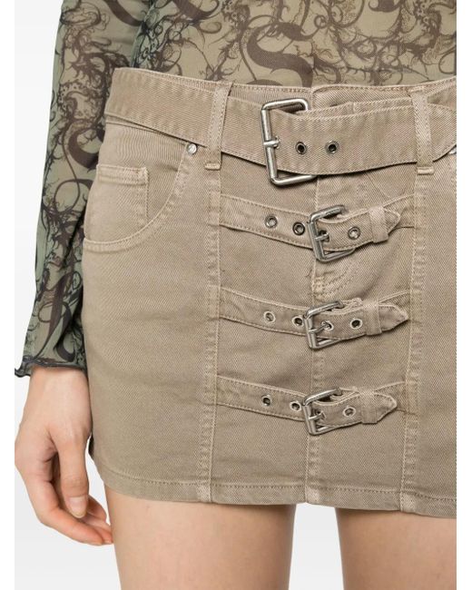 Blumarine Natural Buckle-Embellished Denim Miniskirt
