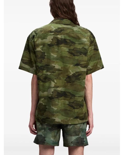 Palm Angels Green Camouflage-Print Cotton Shirt for men