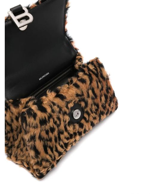 Balenciaga Brown Small Hourglass Faux-Fur Mini Bag
