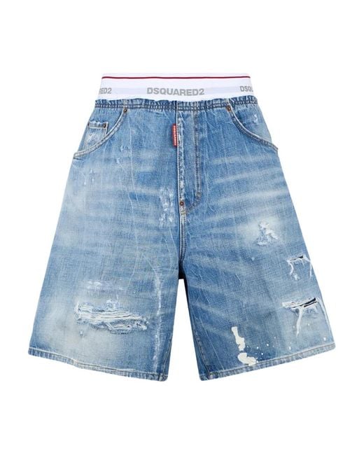 DSquared² Blue Light Wash Surfer Shorts for men