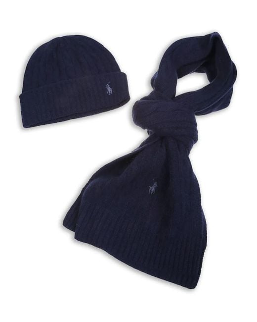 Polo Ralph Lauren Set aus Kaschmirschal und -beanie in Blue für Herren