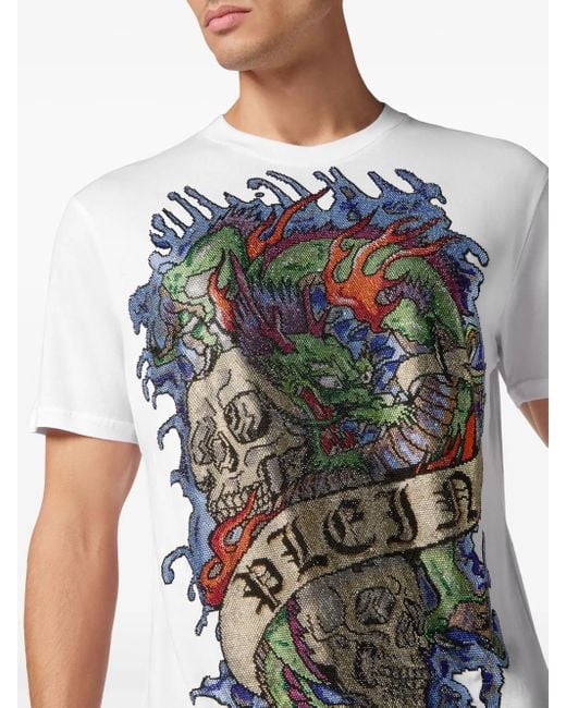 Philipp Plein White Tattoo-Print Cotton T-Shirt for men
