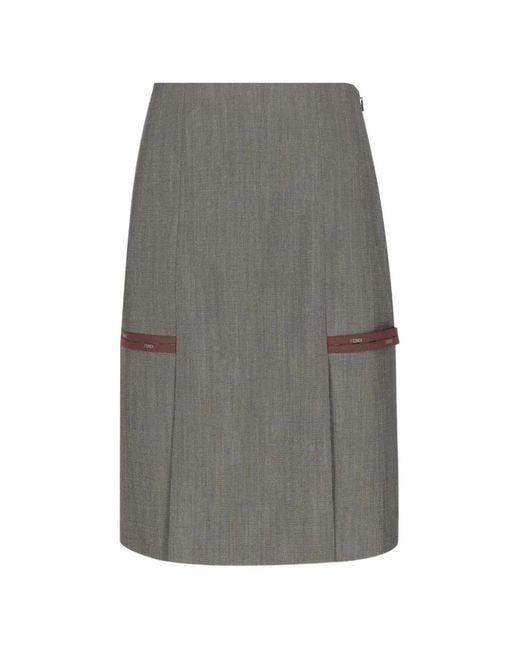 Fendi Gray Straight Midi Skirt