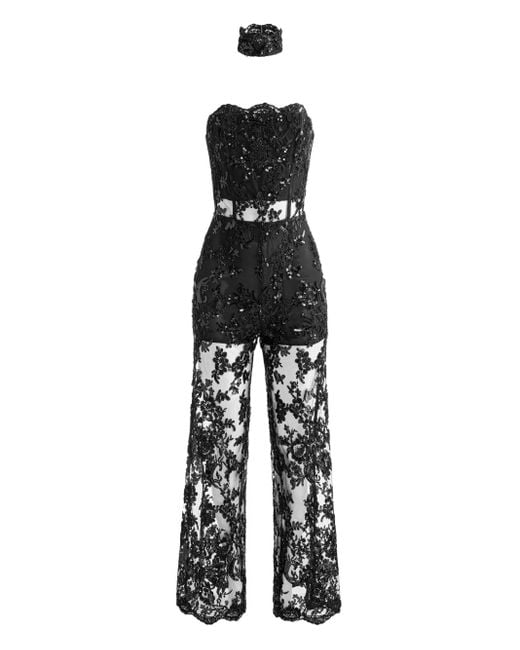 Alice + Olivia White Georgie Embellished Lace Jumpsuit