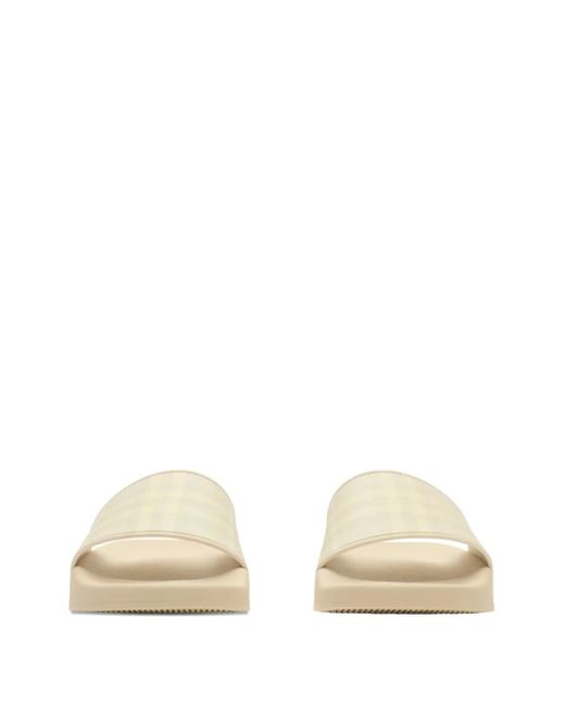 Burberry White Check-Print Slides