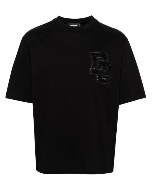 DSquared² Black Sequinned Logo-patch T-shirt for men