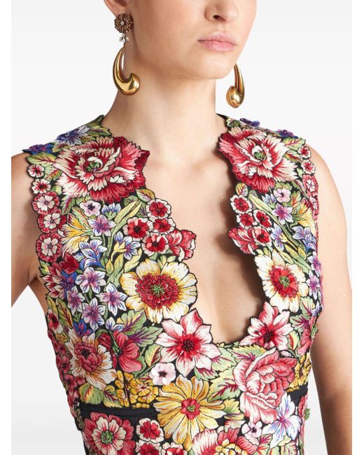 Etro Red Floral-appliqué Cropped Top