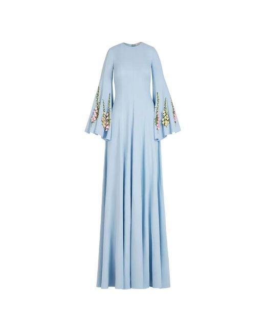 Oscar de la Renta Blue Floral-Embroidered Maxi Dress