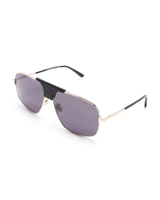 Tom Ford Black Tex Pilot-Frame Sunglasses