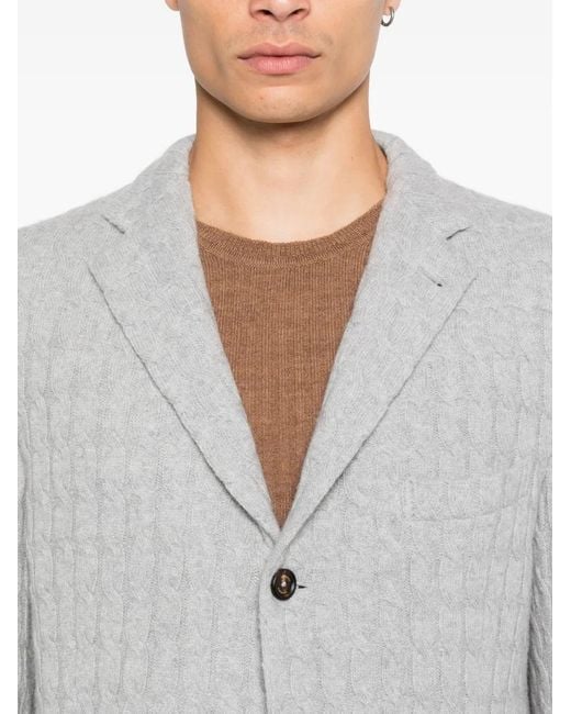 Eleventy Gray Cable-Knit Button-Fastening Blazer for men