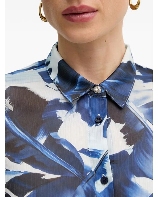 Guess Blue Leaf-Print Button-Down Shirt