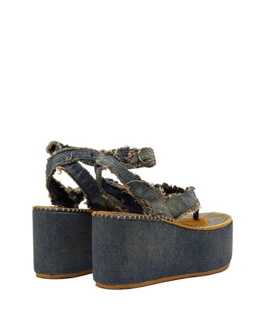 DIESEL Blue Frayed Strap Platform Sandals