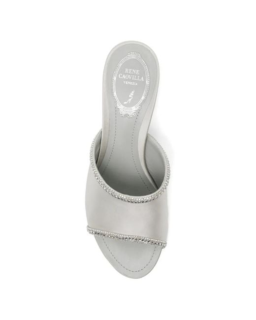 Rene Caovilla White Embellished Mules