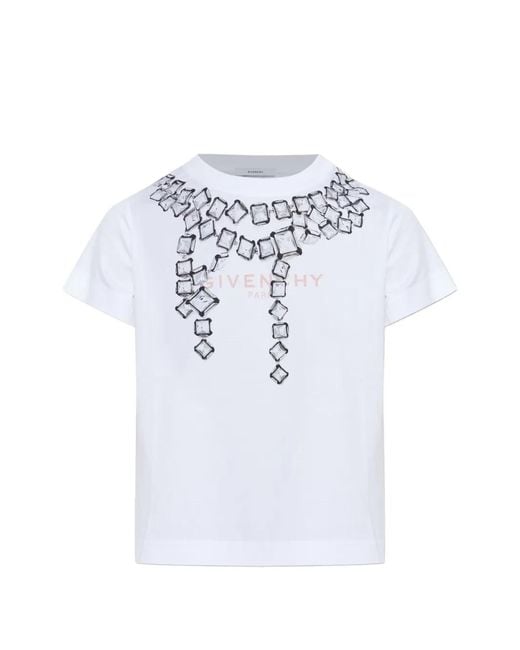 Givenchy レディース ホワイト Deconstructed Crystals Tシャツ