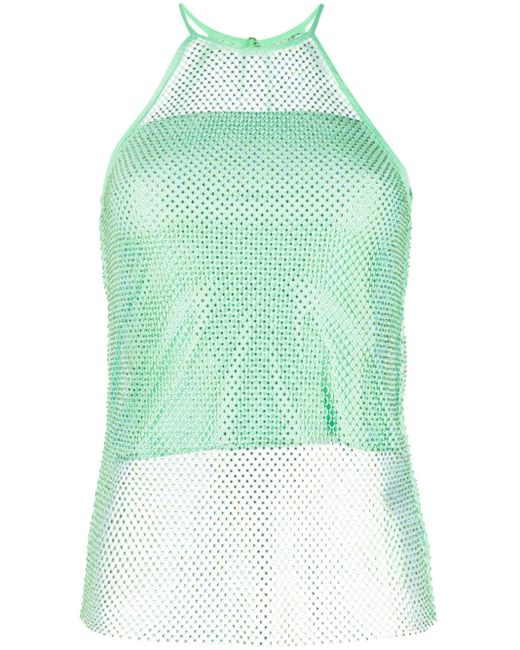 Patrizia Pepe Green Rhinestone-Embellished Sleeveless Top