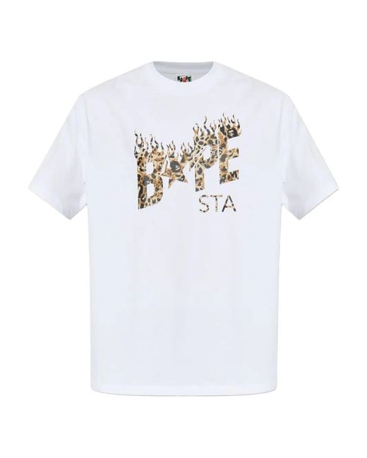 A Bathing Ape White Bape Sta Leopard-Print T-Shirt for men