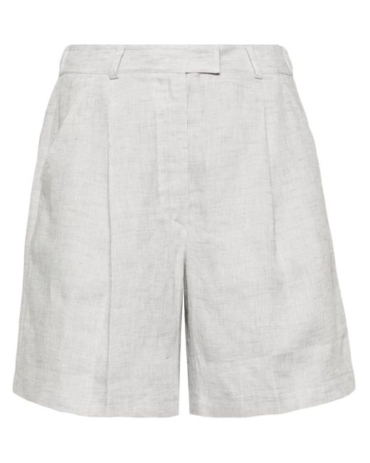 Brunello Cucinelli White Linen Tailored Shorts