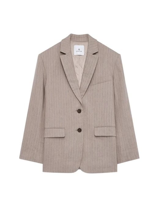 Anine Bing Gray Blazer Quinn À Fines Rayures
