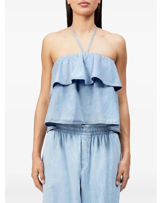 Drykorn Blue Ruffled Halterneck Blouse