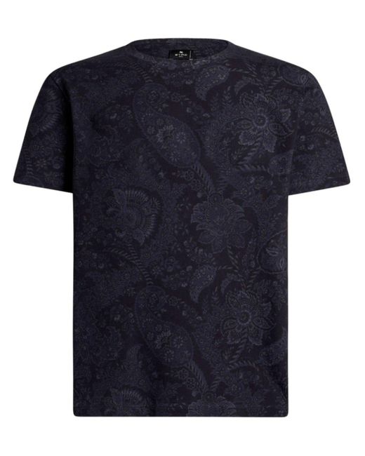 Etro Blue Paisley-print Jersey T-shirt for men