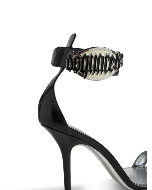DSquared² Black Logo-Plaque Leather Sandals