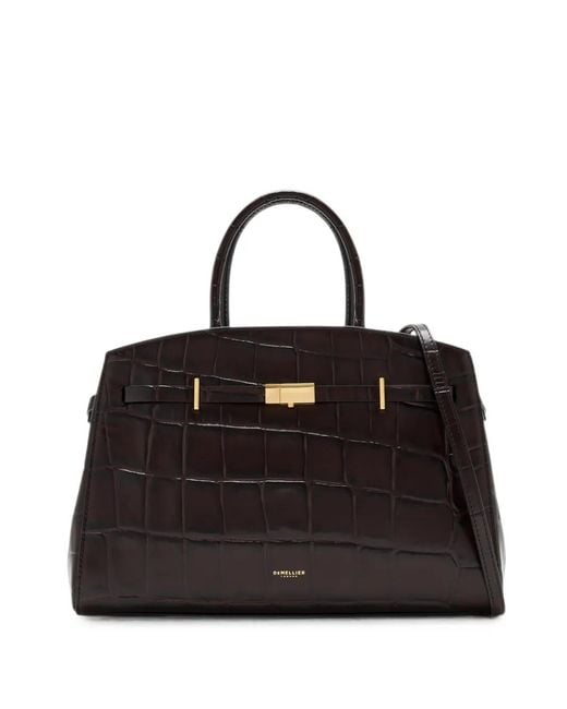 DeMellier London Black The Midi Hudson Croc-Effect Tote Bag