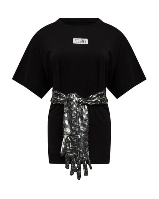 MM6 by Maison Margiela Trui Met Ronde Hals, Ceintuur En Pailletten in het Black