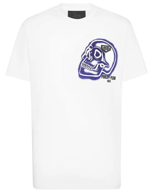 Camiseta con cuello redondo y estampado Skull Philipp Plein de hombre de color White