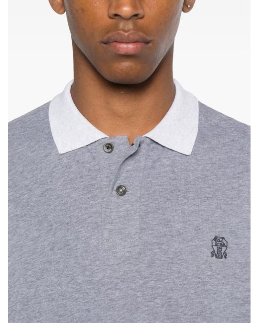 Brunello Cucinelli Poloshirt mit langen Ärmeln in Gray für Herren