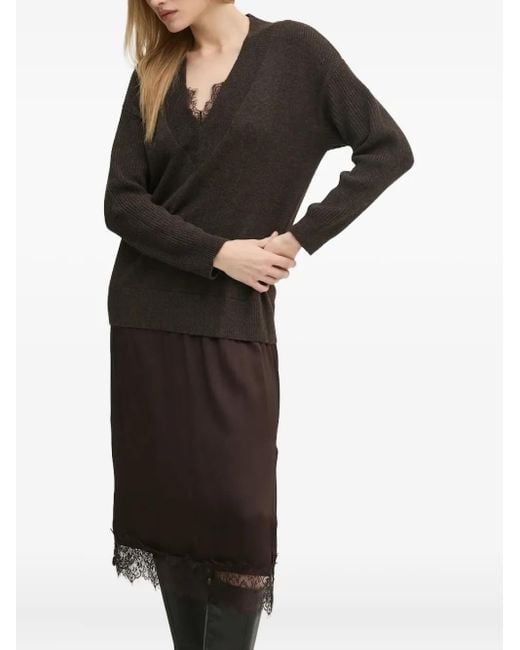 Pedro Del Hierro Madrid Black Lace-Trimmed Knit Dress