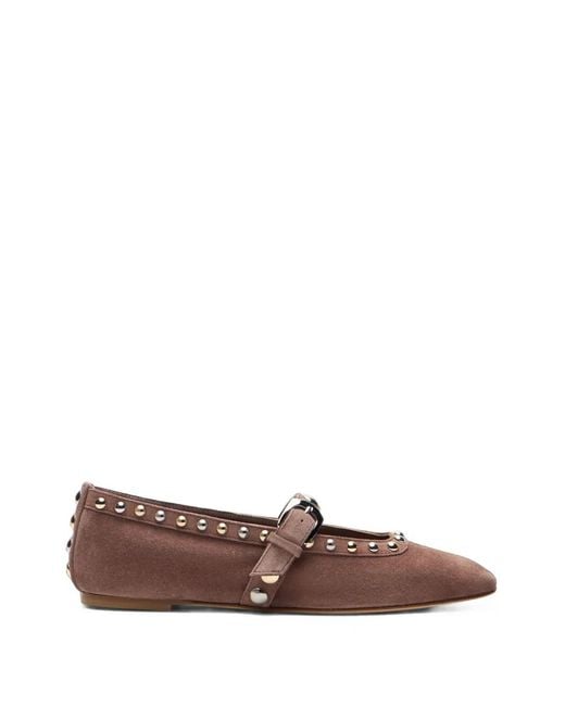 Stuart Weitzman Brown Perry Stud-Embellished Ballet Flats