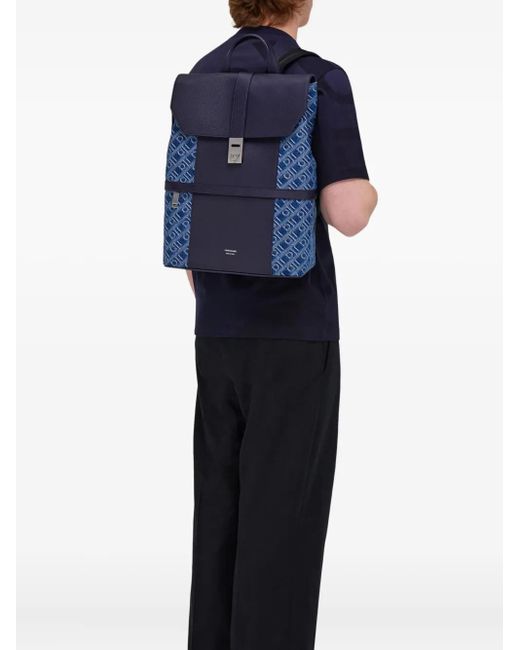 Ferragamo Blue Monogram-Jacquard Backpack for men
