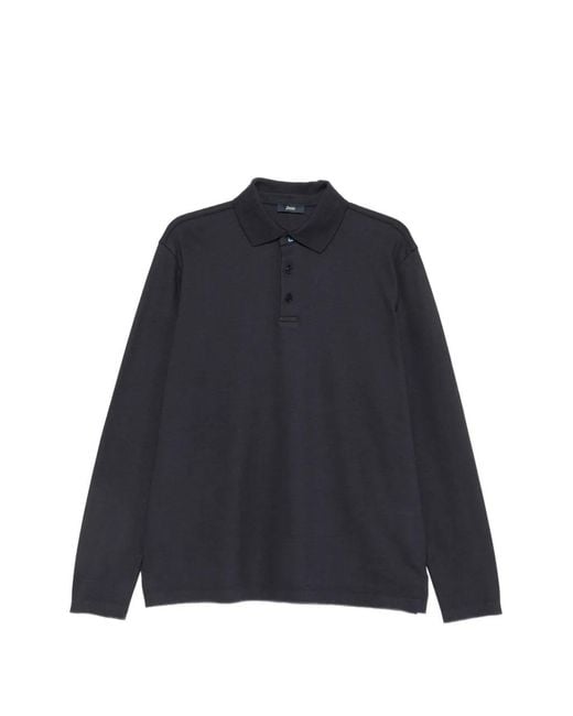 Herno Blue Long-Sleeve Polo Shirt for men