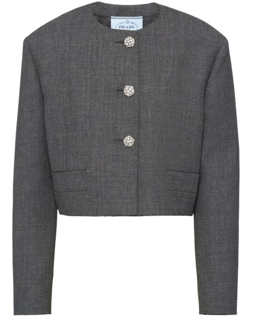 Prada Gray Crystal-buttons Cropped Jacket