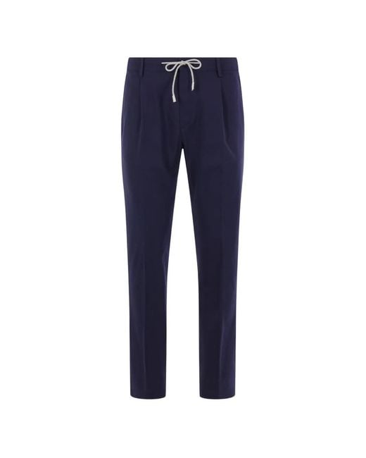 Eleventy Blue Drawstring-Waist Pleated Trousers for men