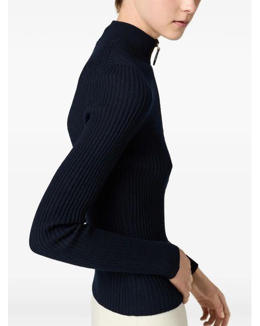 Miu Miu Blue Cashmere And Leather Zipper Cardigan