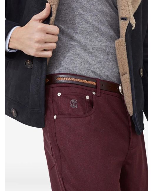 Brunello Cucinelli Purple Logo-Embroidered Trousers for men