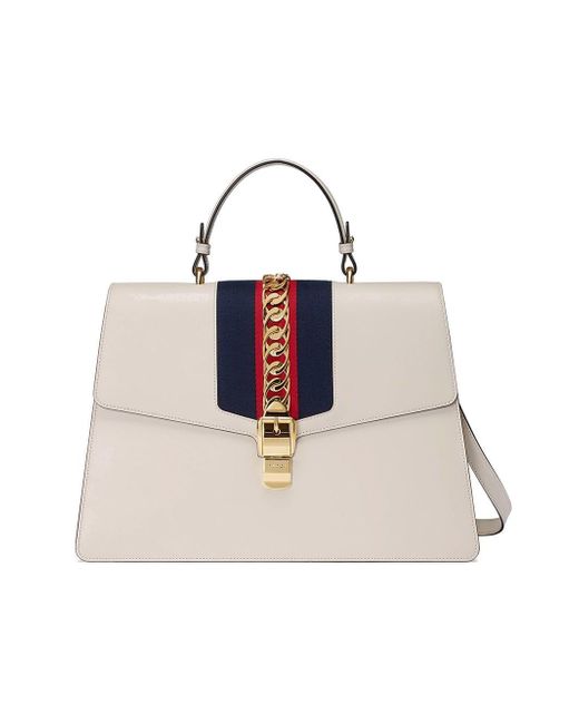 Gucci White Sylvie Leather Large Top Handle Bag