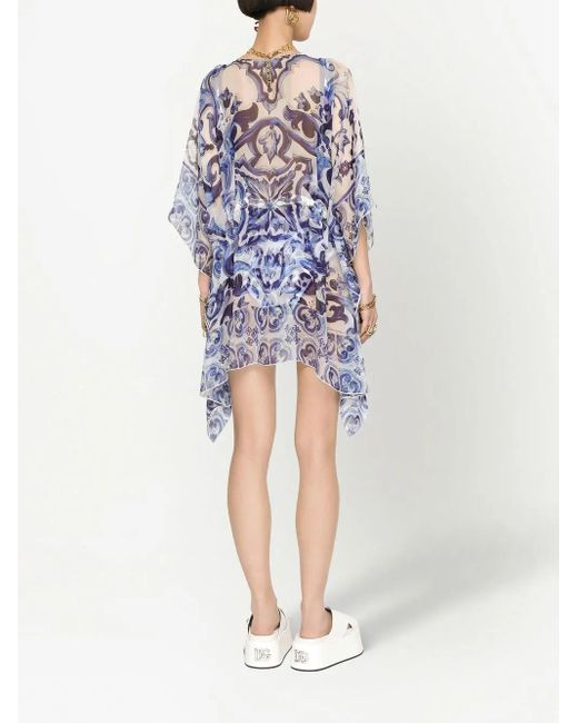 Dolce & Gabbana Blue Majolica-Print Silk Caftan
