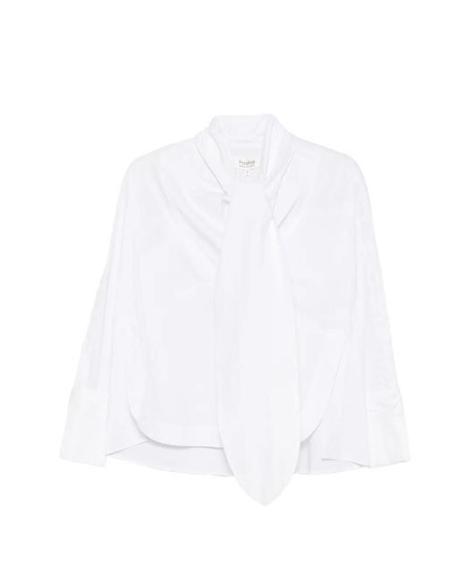 Psophia White Tie-Neck Button-Cuff Blouse